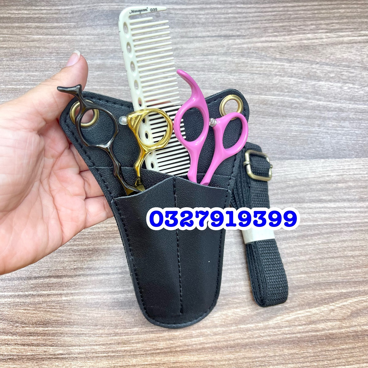 Túi đeo đựng kéo cắt tóc B08 - Chuyên sản phẩm tóc, nhiều ngăn đựng thoải mái, khâu thủ công, dây dài 1m30, kích thước 18x6cm, tiện lợi cho cả đeo hông hoặc đeo chéo