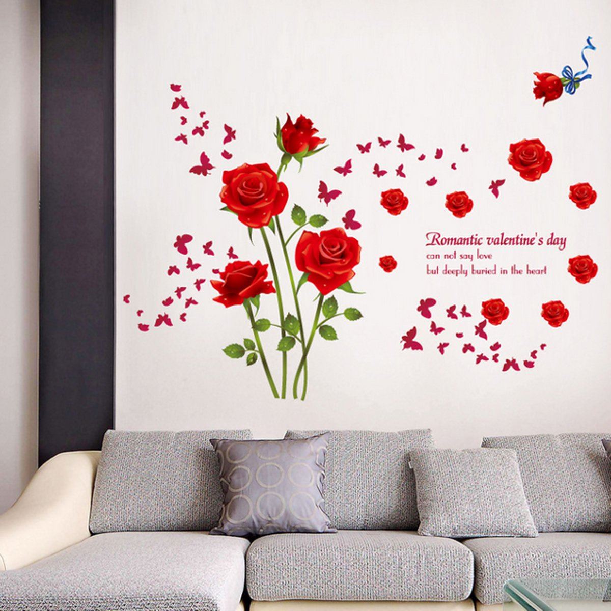 [HCM]DECAL DÁN TƯỜNG HOA HỒNG NHUNG ĐỎ