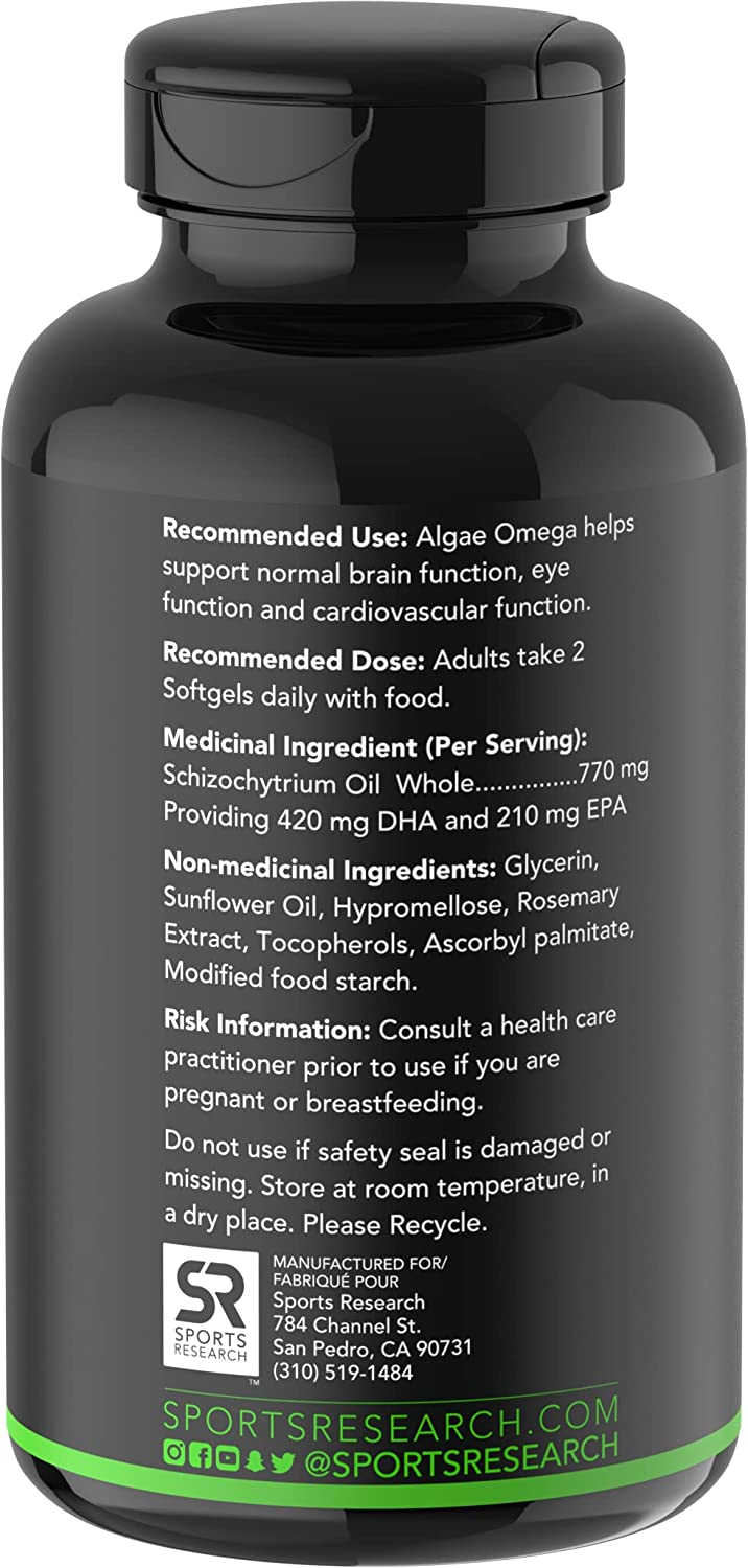 HŨ 60 VIÊN DẦU ALGAE THỰC VẬT THAY THẾ DẦU CÁ SR Omega-3 Fish Oil Alternative, DHA & EPA Fatty Acids, Non-GMO, CHO NGƯỜI ĂN CHAY Vegan, KHÔNG PHỤ GIA Carrageenan Free