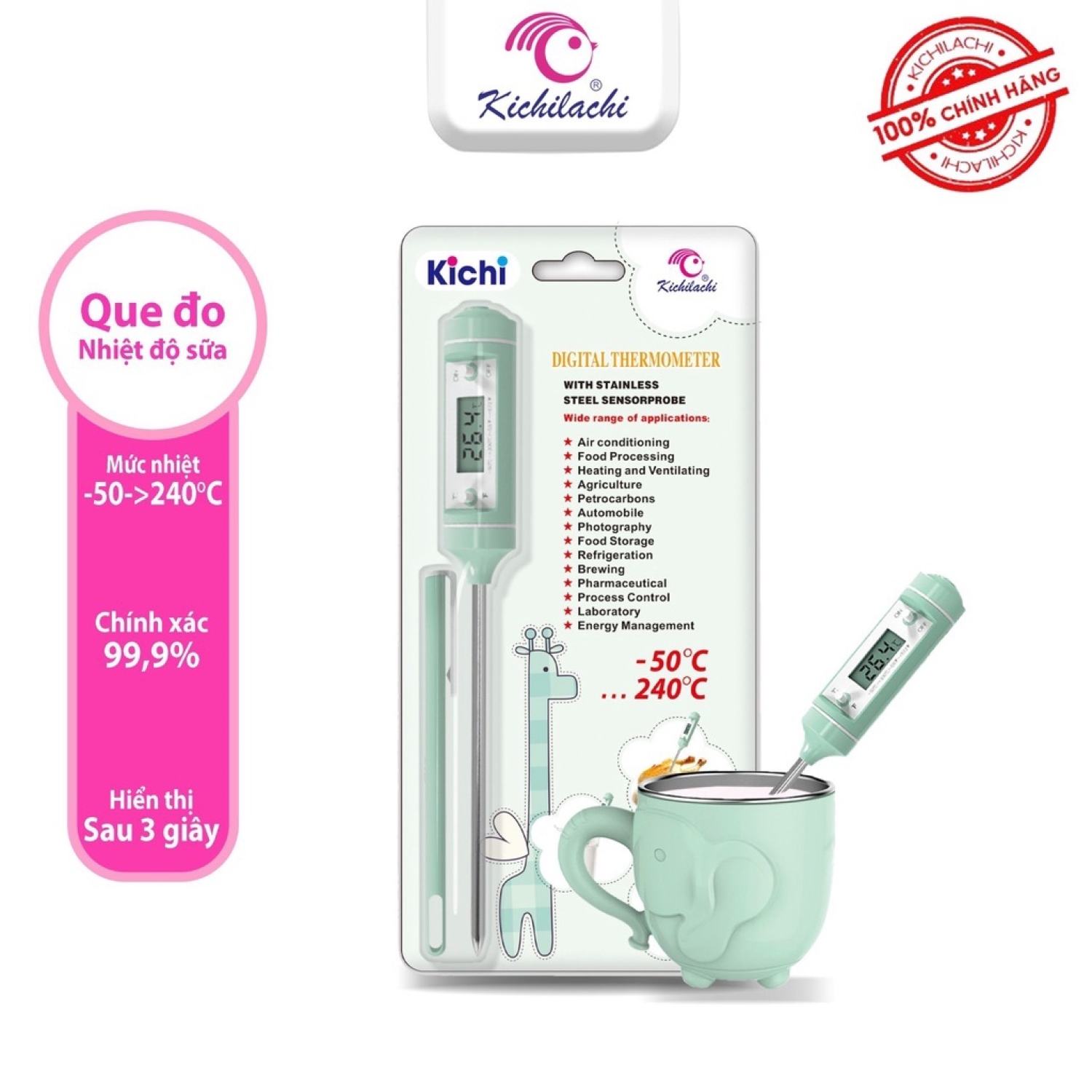 [QUÀ 20K] Nhiệt Kế Đo Nước Pha Sữa, Đo Nhiệt Độ Nước Tắm, Thức Ăn Kichilachi - Bảo Hành 12 tháng Lỗi 1 Đổi 1 ⭐