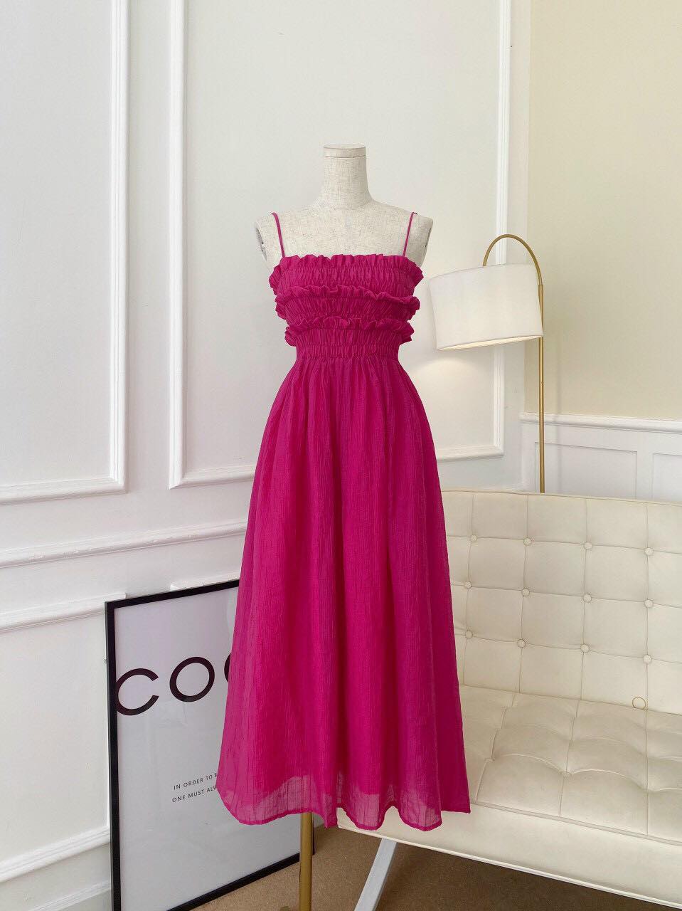 [Ảnh thật] Đầm maxi 2 dây nhún bèo nhiều màu hot