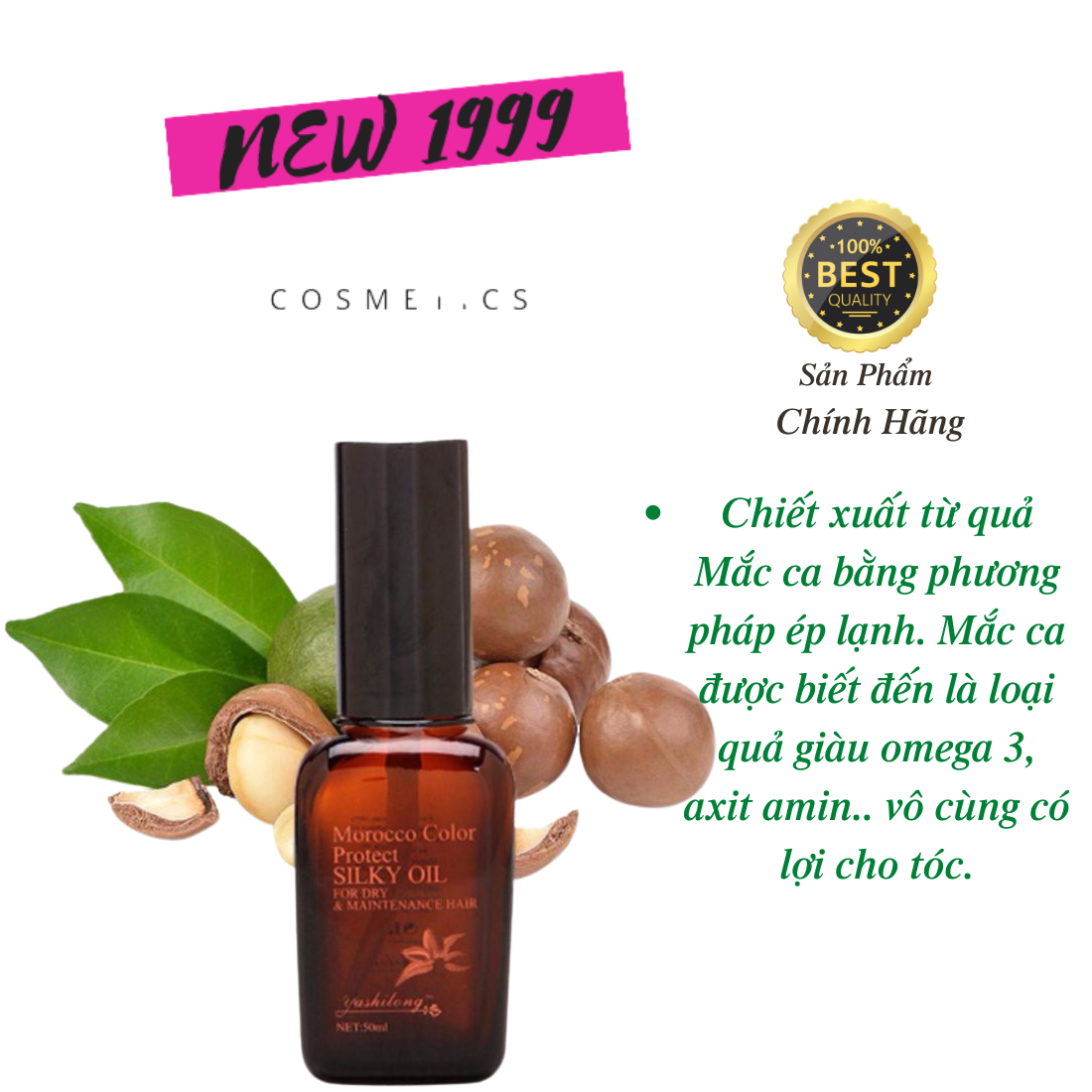 Tinh dầu dưỡng tóc thơm lâu dành cho tóc uốn Macadamia 50ml