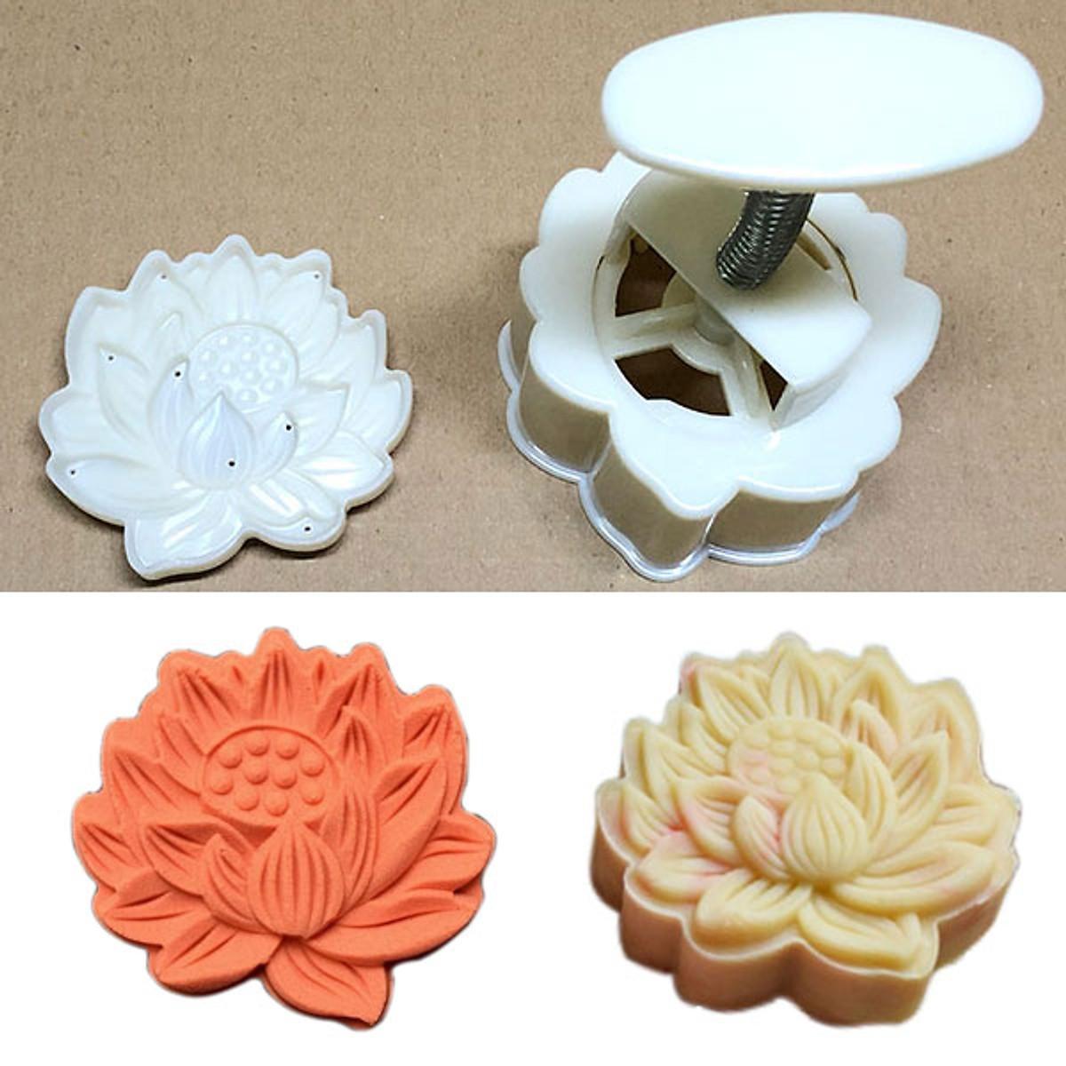 Bộ khuôn nén lò xo làm bánh trung thu hoa sen lớn 3d 150gr