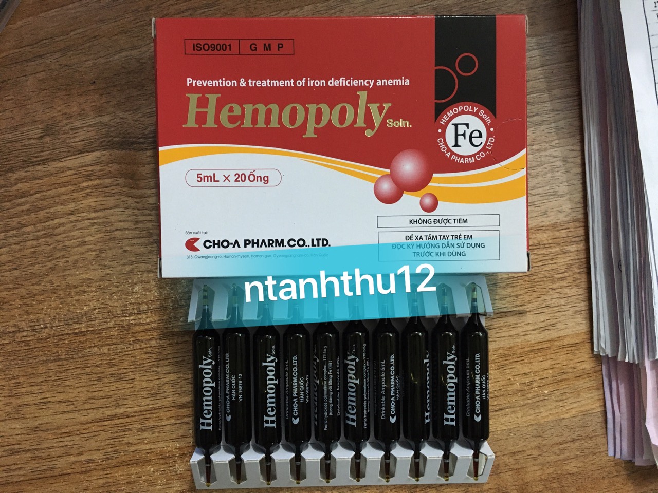 Sắt nước Hemopoly - Bổ sung sắt cho người bị thiếu máu , phụ nữ mang thai và đang cho con bú , hội chứng suy dinh dưỡng- hộp 20 ống x 5ml.