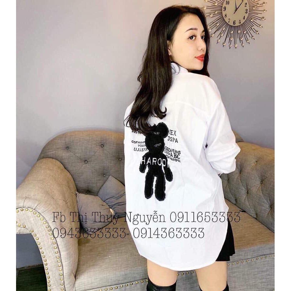 Áo sơ mi trắng in gấu ngực hsu1301