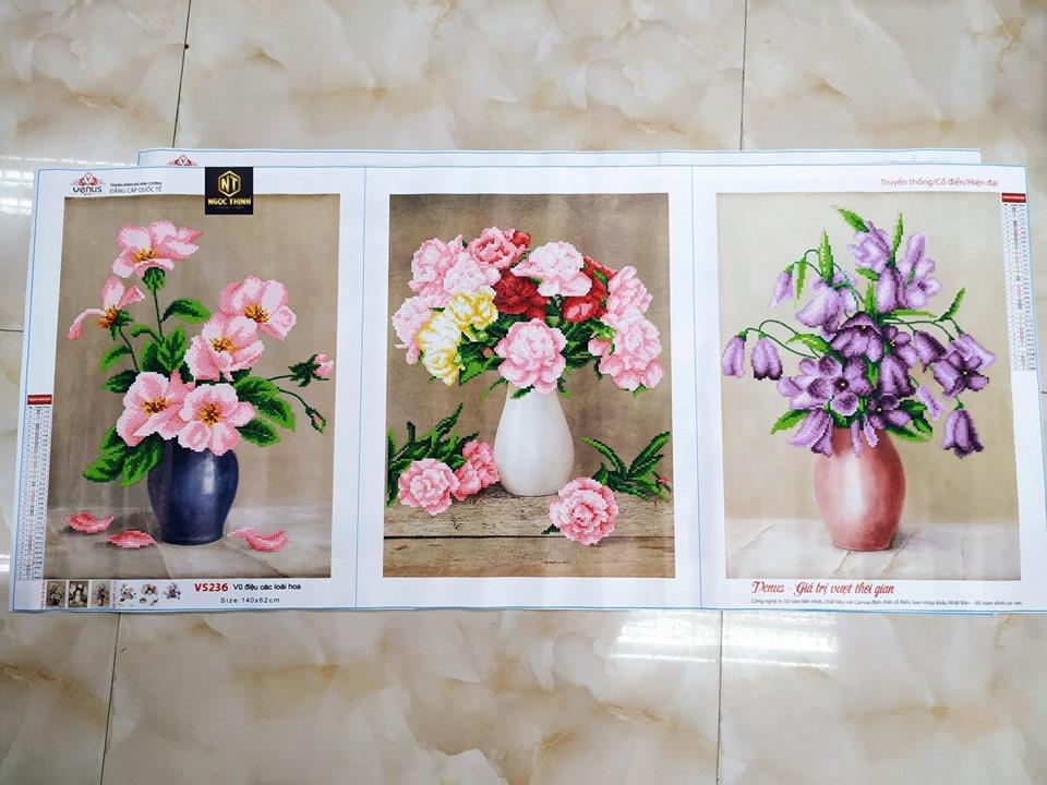 Tranh đính đá bình hoa nghệ thuât 3 bức VS236 140x62cm