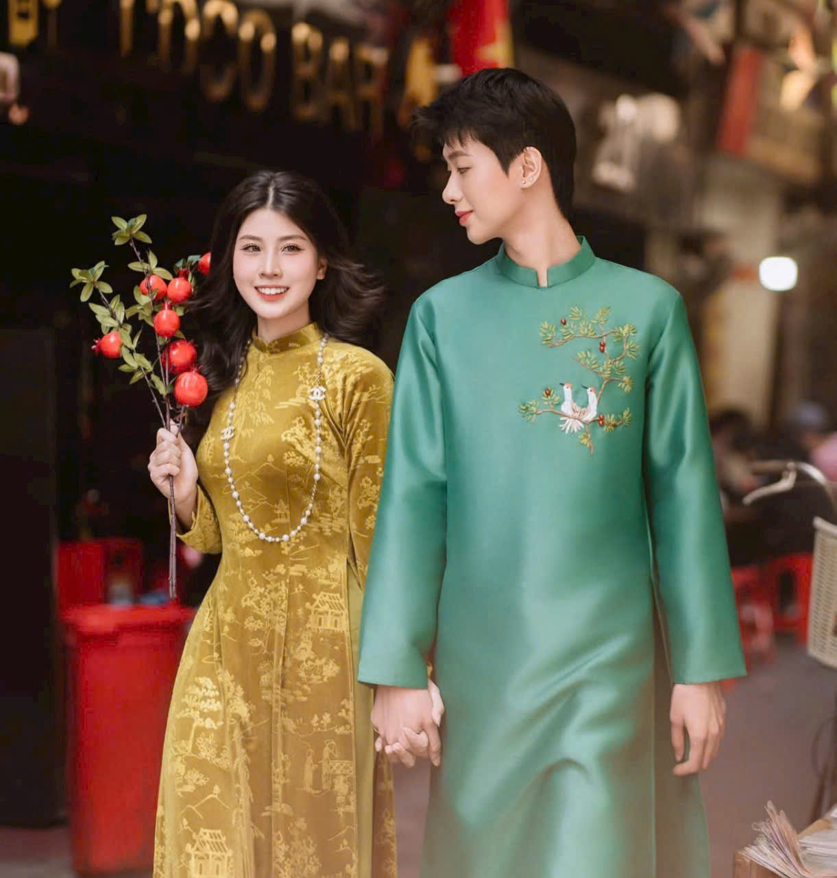Áo dài truyền thống nhung in thủy mặc loại 1 vải dày co dãn tốt