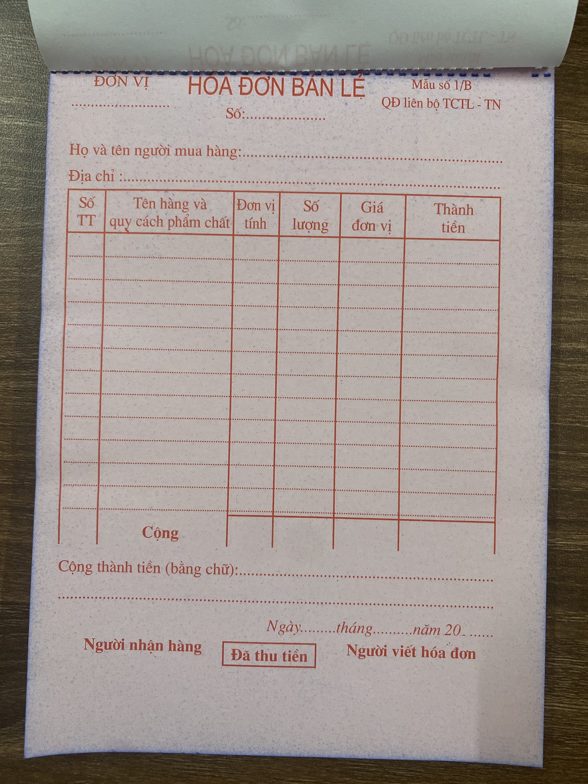Hóa đơn bán lẻ 2 liên A5