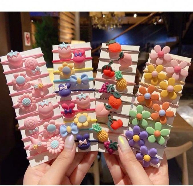 (Nhiều mãu) Set 10 Dây Cột Tóc Hình Hoa Trái Dễ Thương Cho Bé Gái