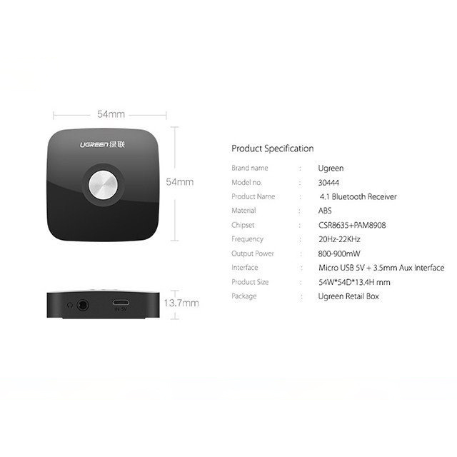 Bộ thu Bluetooth receiver adapter | Ugreen 4.1 - 30444