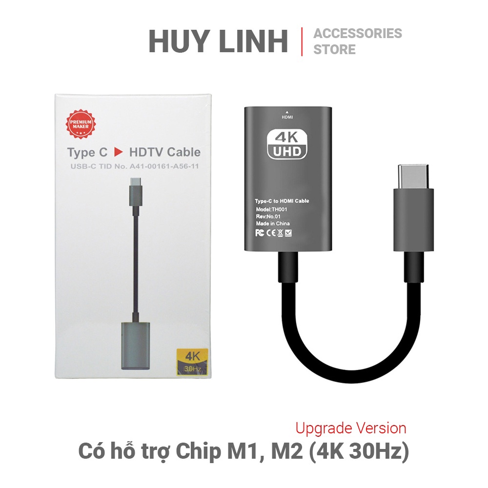 Cáp tín hiệu Type C to HDMI cái female 4K30Hz dài 20cm Chip A41 - 00161 A56- 11 Upgrade New Version hỗ trợ chip M1 và M2