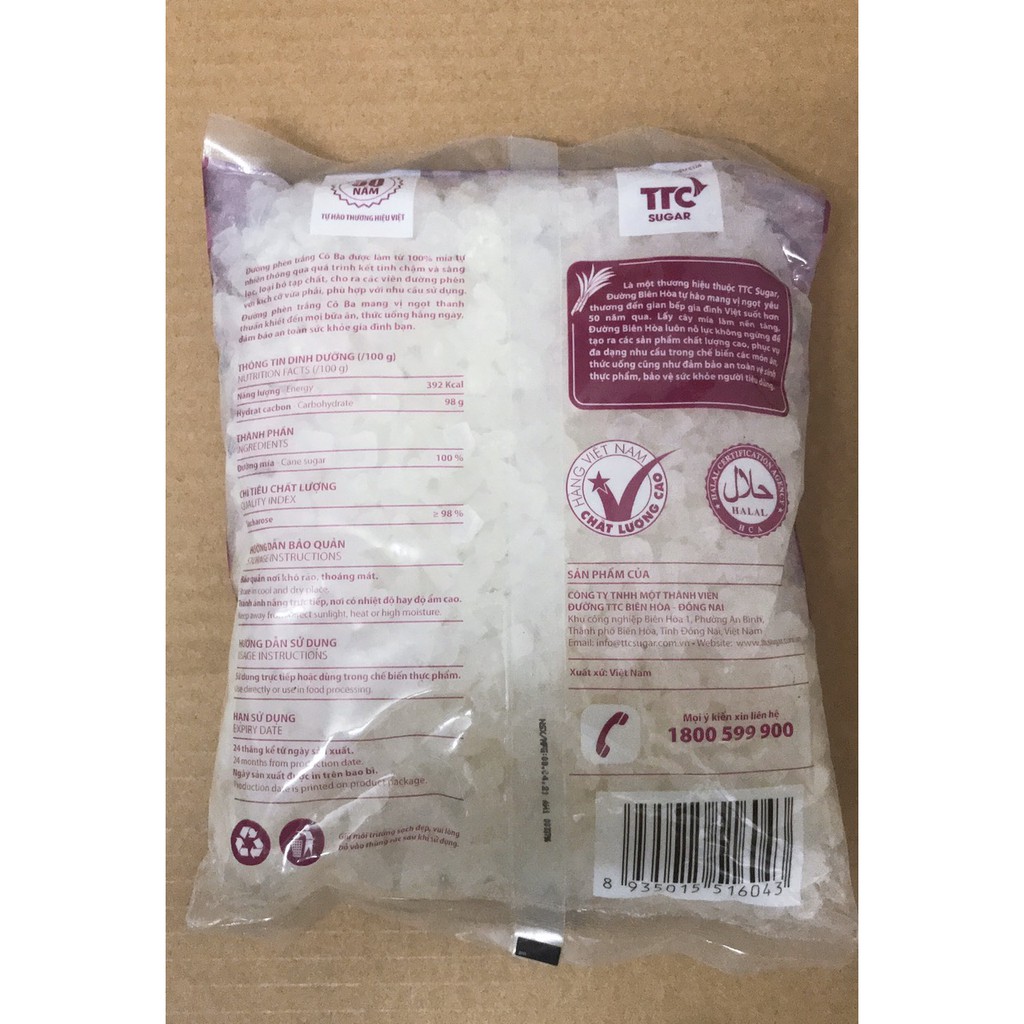 [HCM] Đường phèn trắng Cô Ba Biên Hoà 1kg