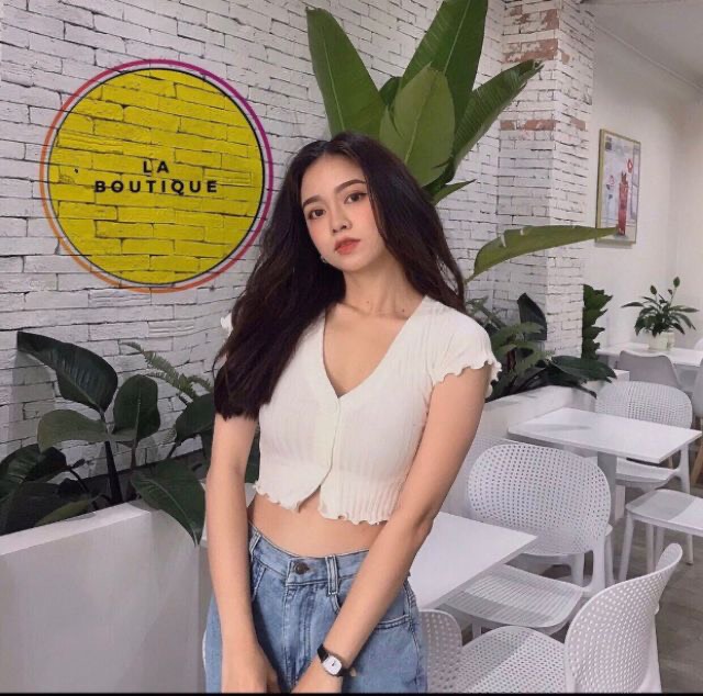 Áo Croptop cài cúc, 2 NÚT CUỐN BIÊN siêu sexy