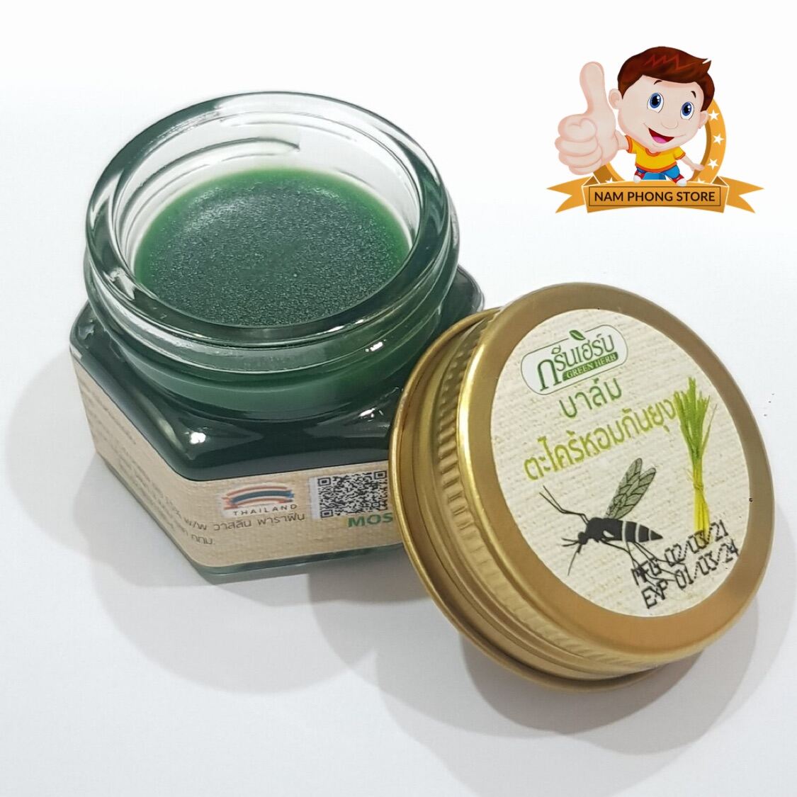 (Nội địa) Cù là đuổi muỗi Green Herb Thái Lan 10g nắp thiếc