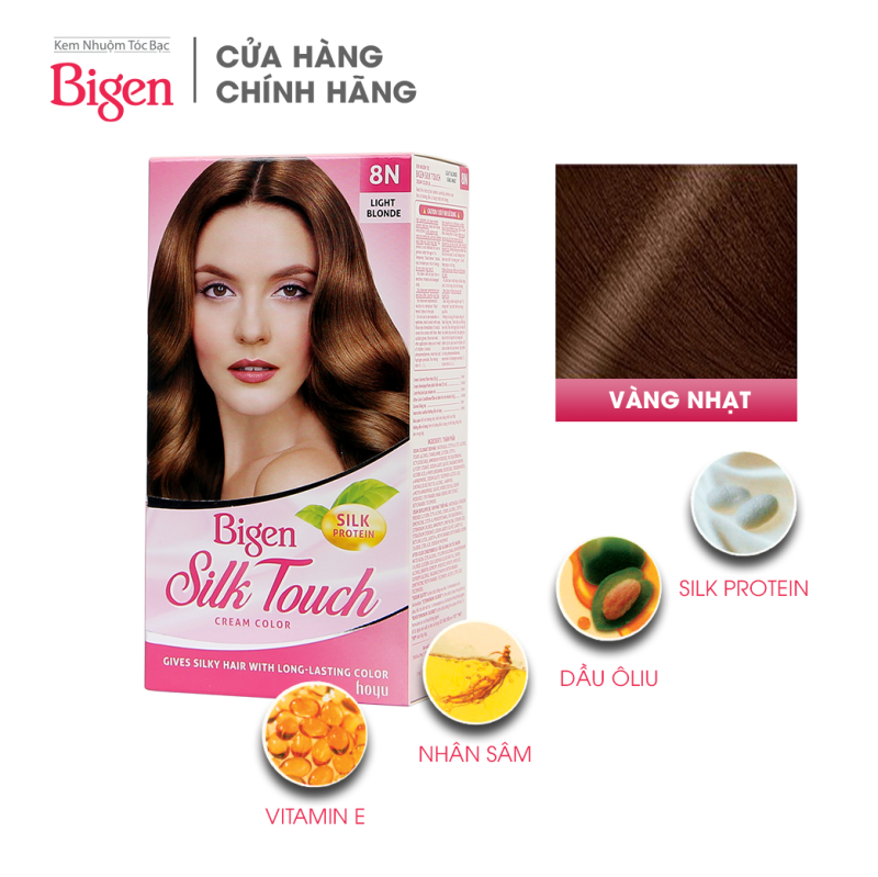 Thuốc nhuộm dưỡng tóc phủ bạc thảo dược Bigen Silk Touch Thương hiệu Nhật Bản 80ml dạng kem-Vàng nhạt 8N nhập khẩu