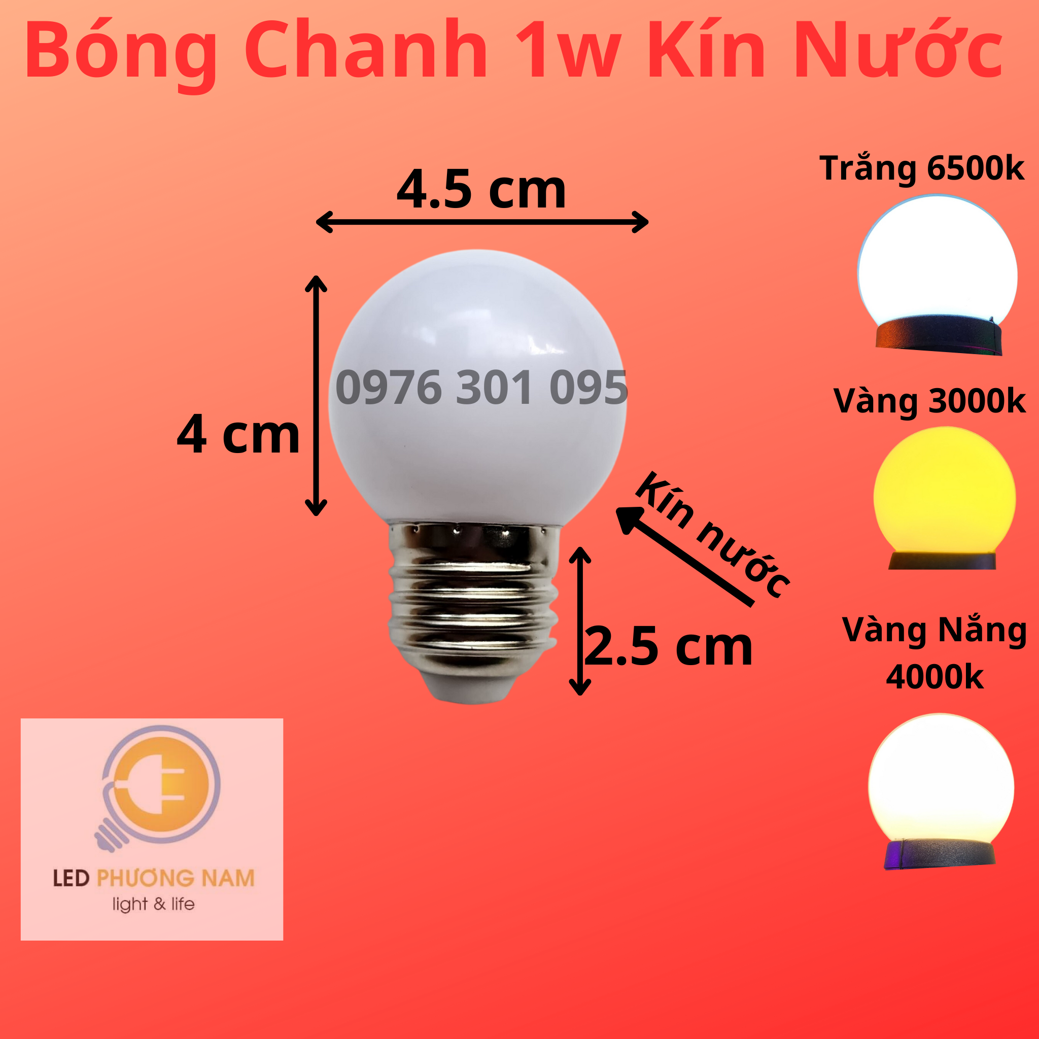 [COMBO 5 ] Bóng Led Chanh Tròn Trang Trí 1W ( 9 Màu ), Đuôi E27