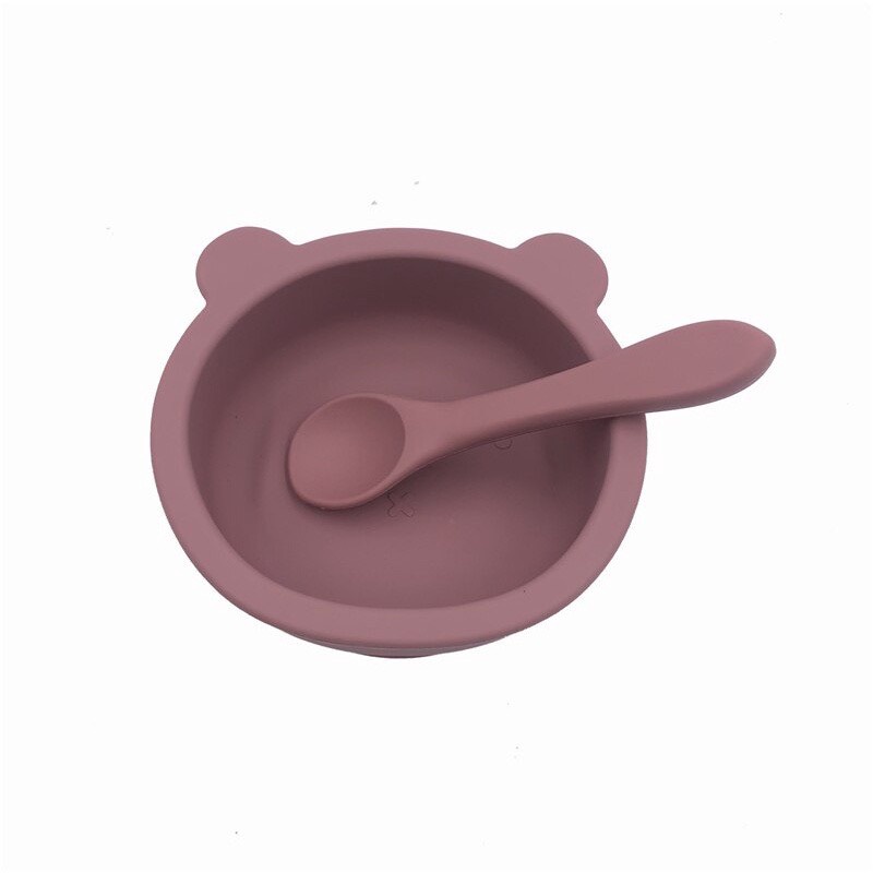 Bát ăn dặm bằng silicon hình gấu cao cấp có đế hít chống đổ cho bé -KHOAIBABY