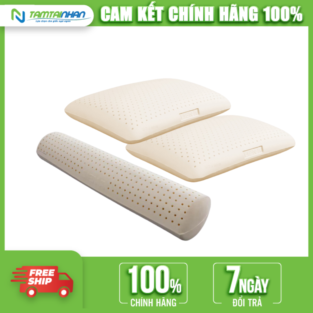 Bộ 2 Gối  100% cao su thiên nhiên oval Liên Á 45x65cm + 1 Gối ôm Cao Su Liên Á 100x35x18cm