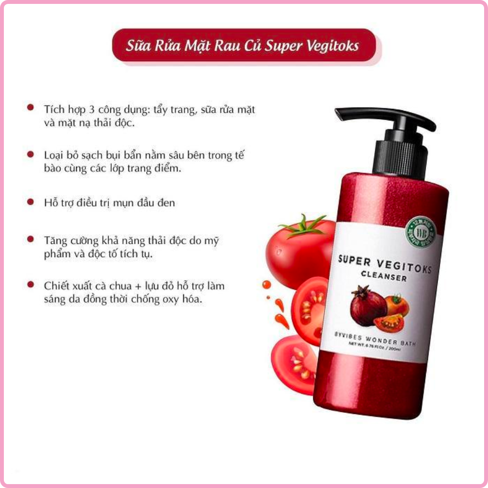 Sữa rửa mặt rau củ cà chua thải độc sủi bọt  Super Vegitoks Cleanser 300ml