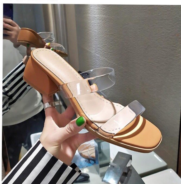 [Tặng dây giày] guốc mika mũi vuông 3cm