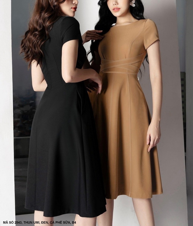 🌸   Mydu Shop |   Ms 2543 Dress Office Dress with Flared Shape, Elastic Fabric with Elegant Stitching