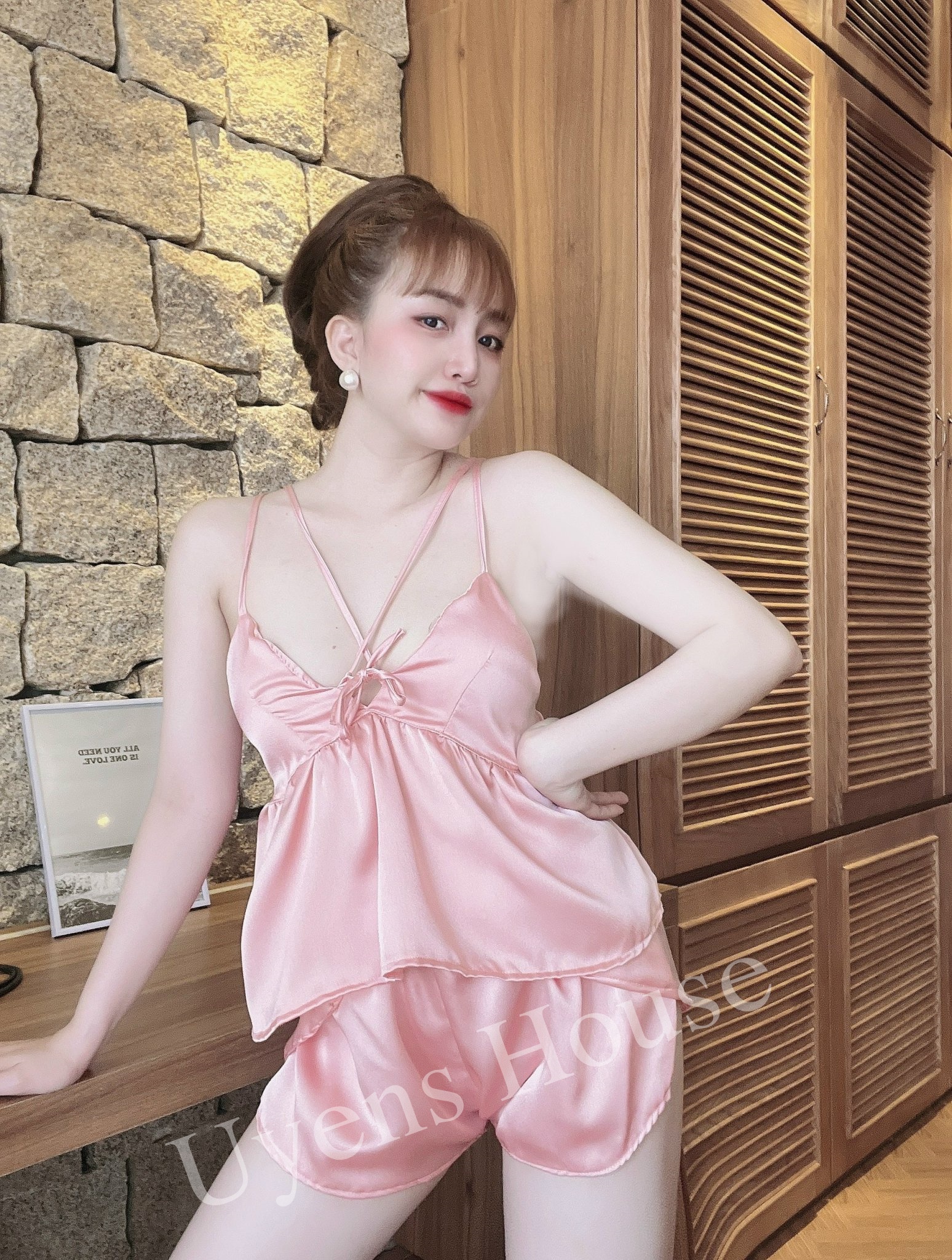 [SIZE 40-65KG] Bộ ngủ có mút ngực chất satin mềm, mịn, mát