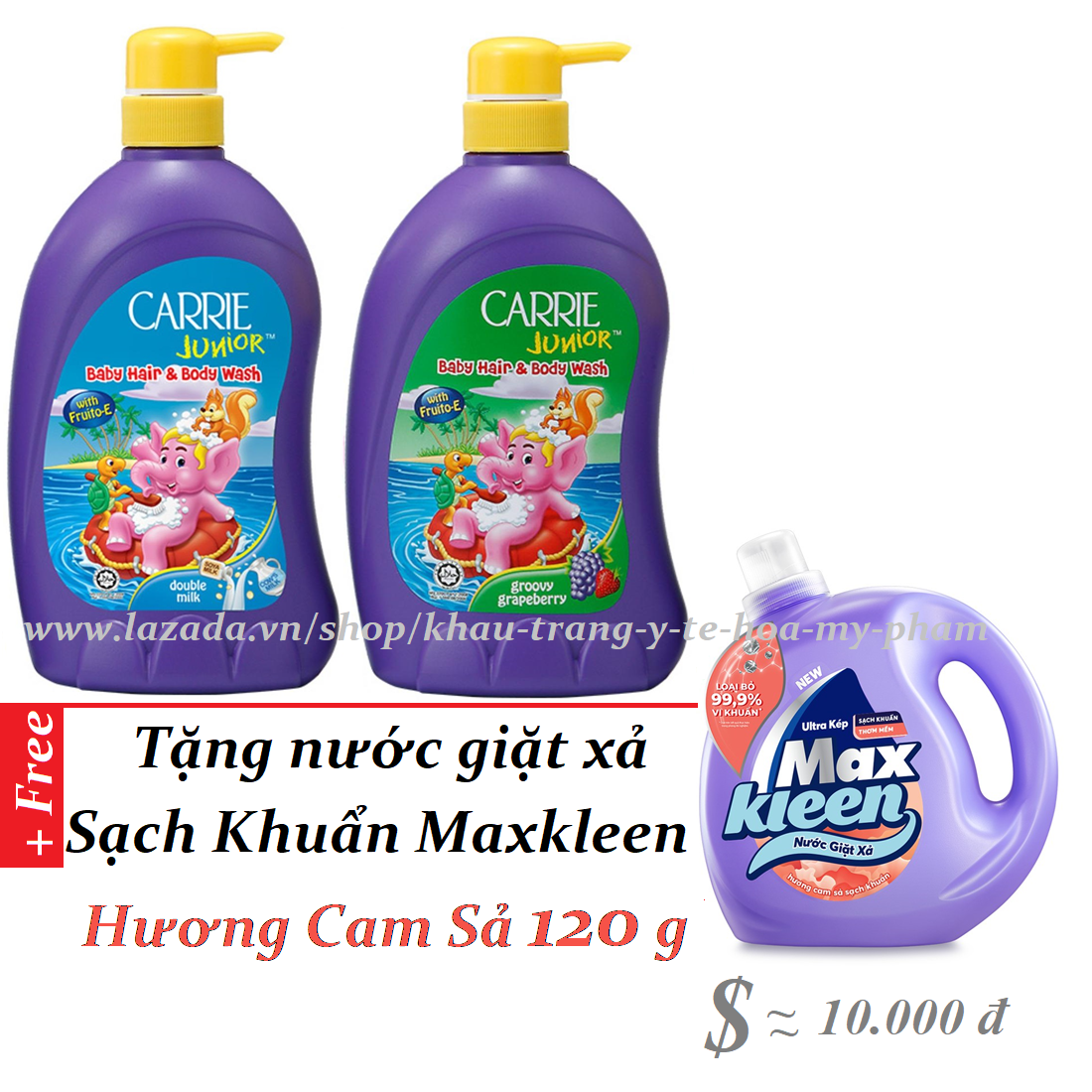 [HCM]Combo 2 chai Tắm gội toàn thân cho bé CARRIE JUNIOR Tinh chất sữa 700g + hương Grapeberry 700g ++ tặng nước giặt 120 gr