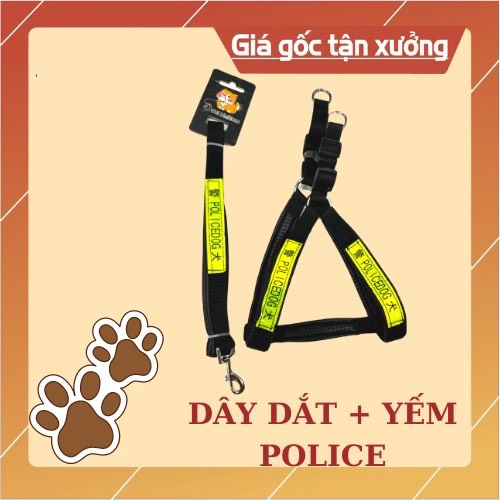 Dây dắt chó Police dù ( yếm + dây dắt) hàng new