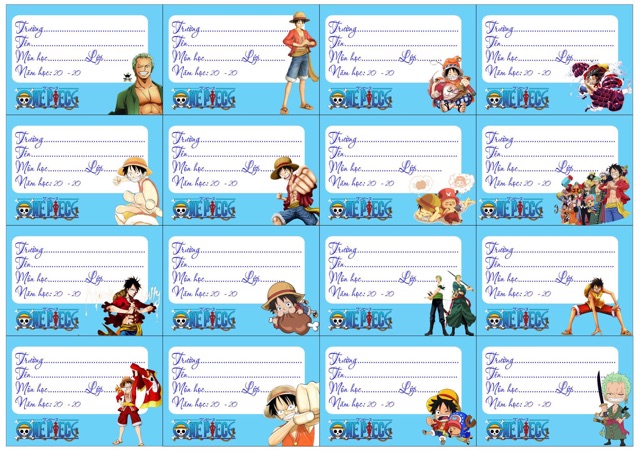 20 nhãn vở anime one piece hình chibi có đề can bóc dán