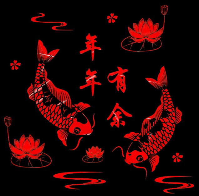 Decal trang trí Tết - Cá Chép Vui Xuân ánh Vàng cao cấp
