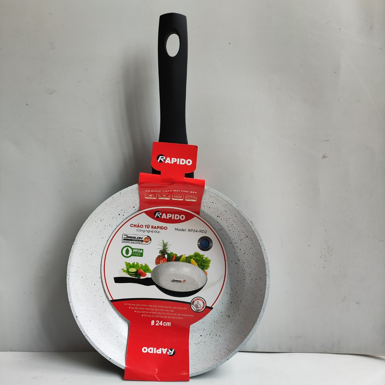 Chảo từ men Đức Rapido Size 20 / 24 / 28 cm đáy chấm