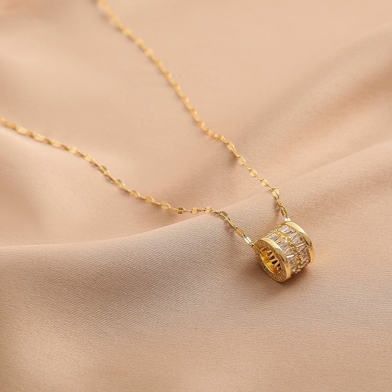 Dây chuyền titan basic mặt đá tròn, mạ vàng 14k [ KHÔNG ĐEN GỈ ] Her Accessories CT16