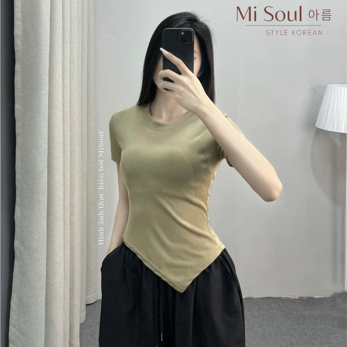 Áo thun tăm cổ tròn vạt nhọn bigsize misoul, áo cổ tròn vạt chéo 278