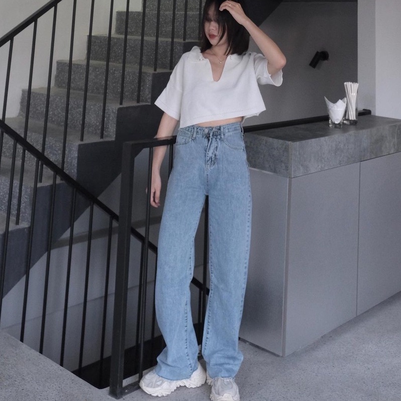 Quần jean ống rộng cạp cao ulzzang lai thường lai tua (Nhiều màu có bigsize) - 1Minute QJS010