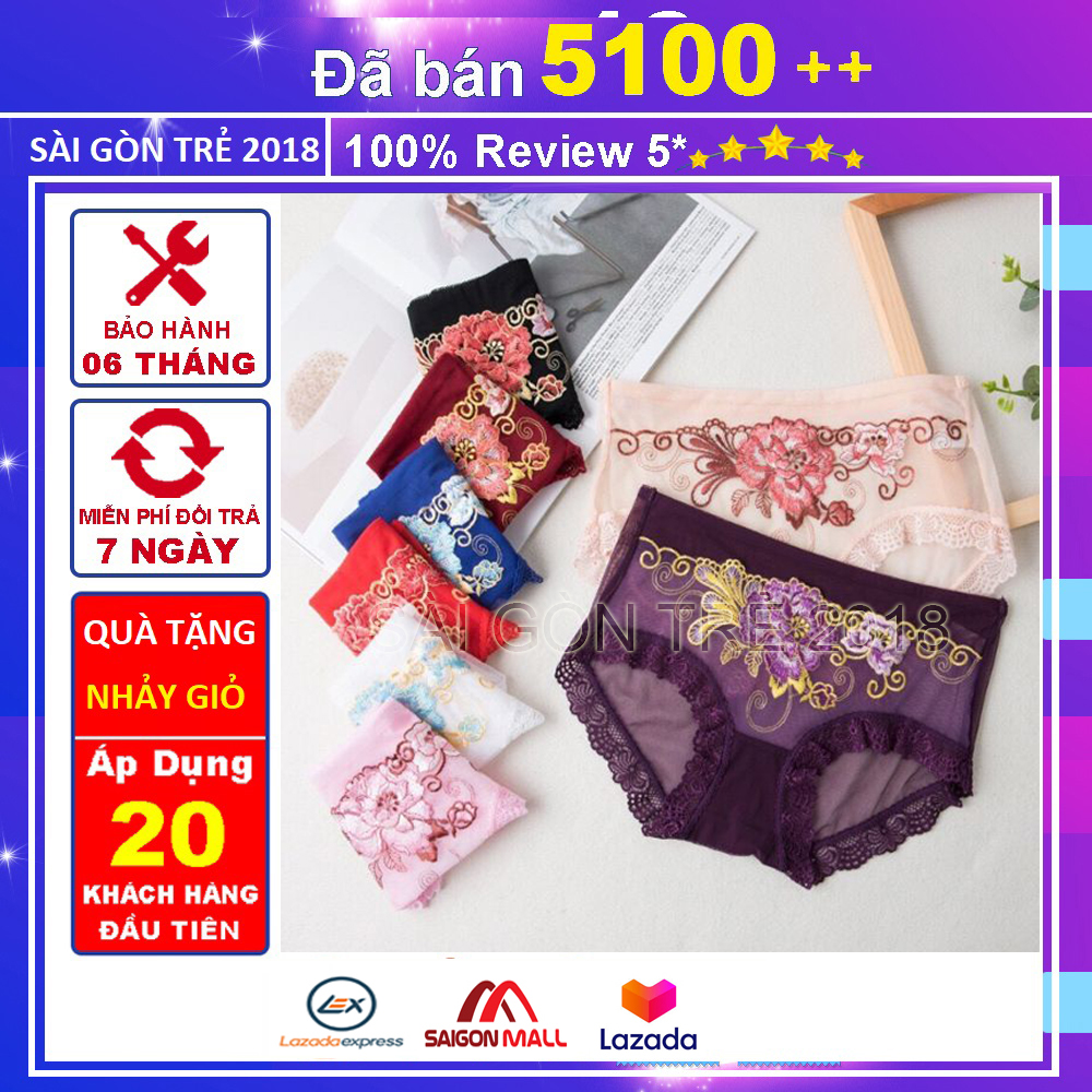 Combo 5 quần lót satin thêu hoa-NLS89