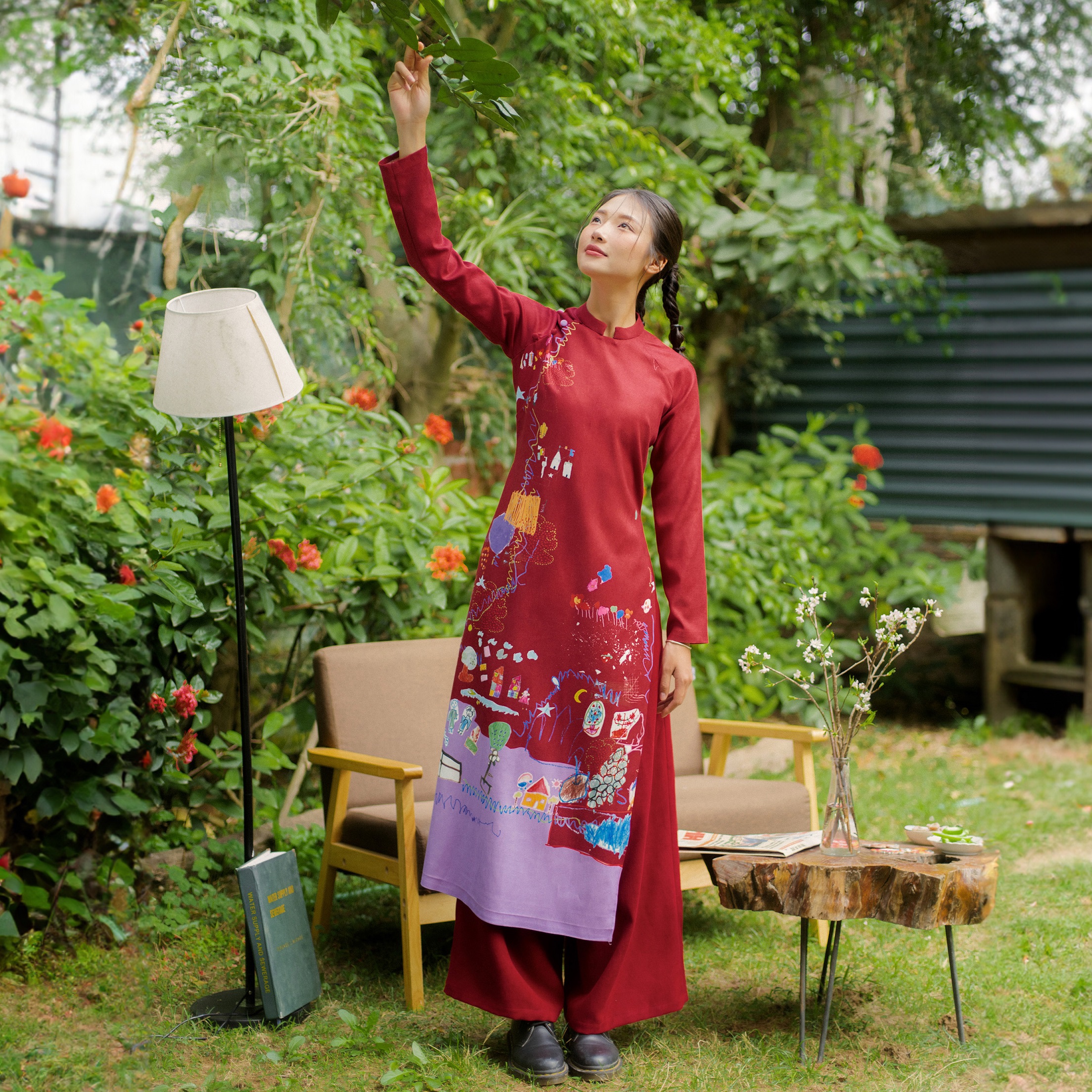 Áo Dài Nhung Về Nhà (đỏ/vàng) [Made by Tòhe]