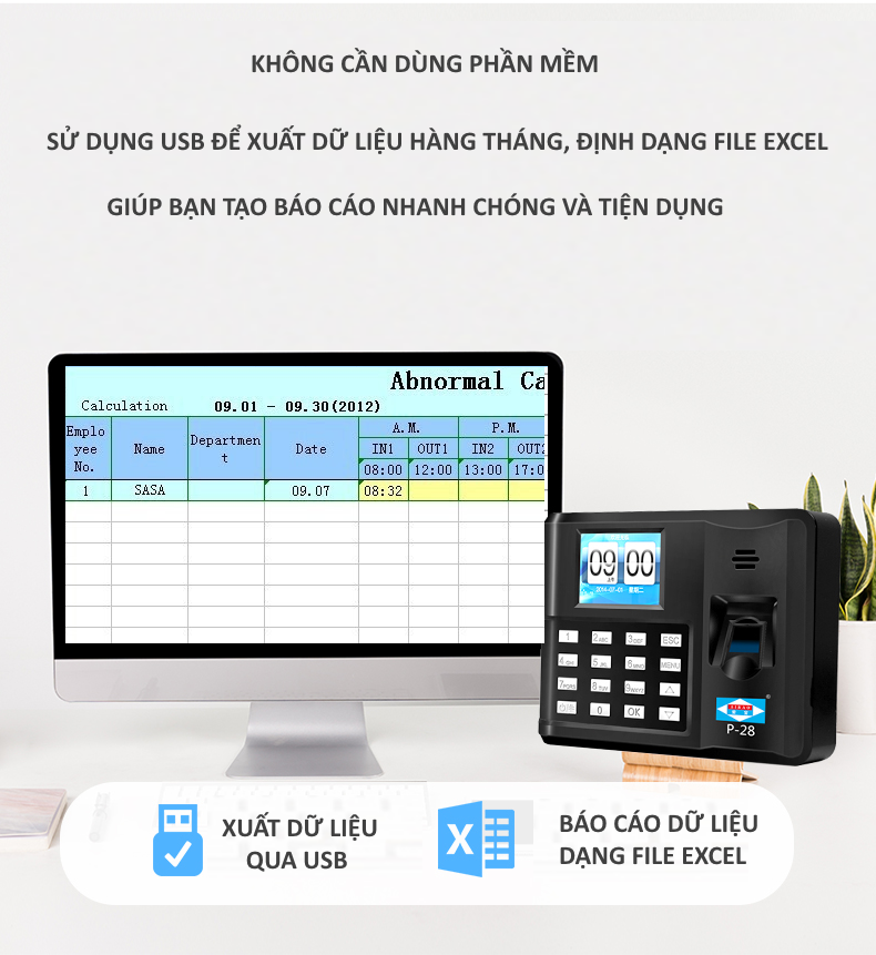 Máy Chấm Công Quét Vân Tay Mini Elitek 6699