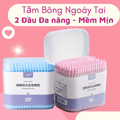 Hộp 200 Bông Tăm Loại Cao Cấp, Hai Đầu Bông Mềm Mịn, Dành Được Cho Cả Trẻ Em, Hộp Tăm Bông Ngoáy Tai Thấm Nước Cao, An Toàn Vệ Sinh