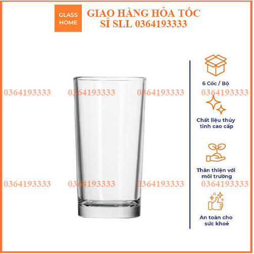 Cốc thủy tinh cafe đá thẳng 240ml bộ 6 cái Glazz Home Ly thủy tinh cao cấp