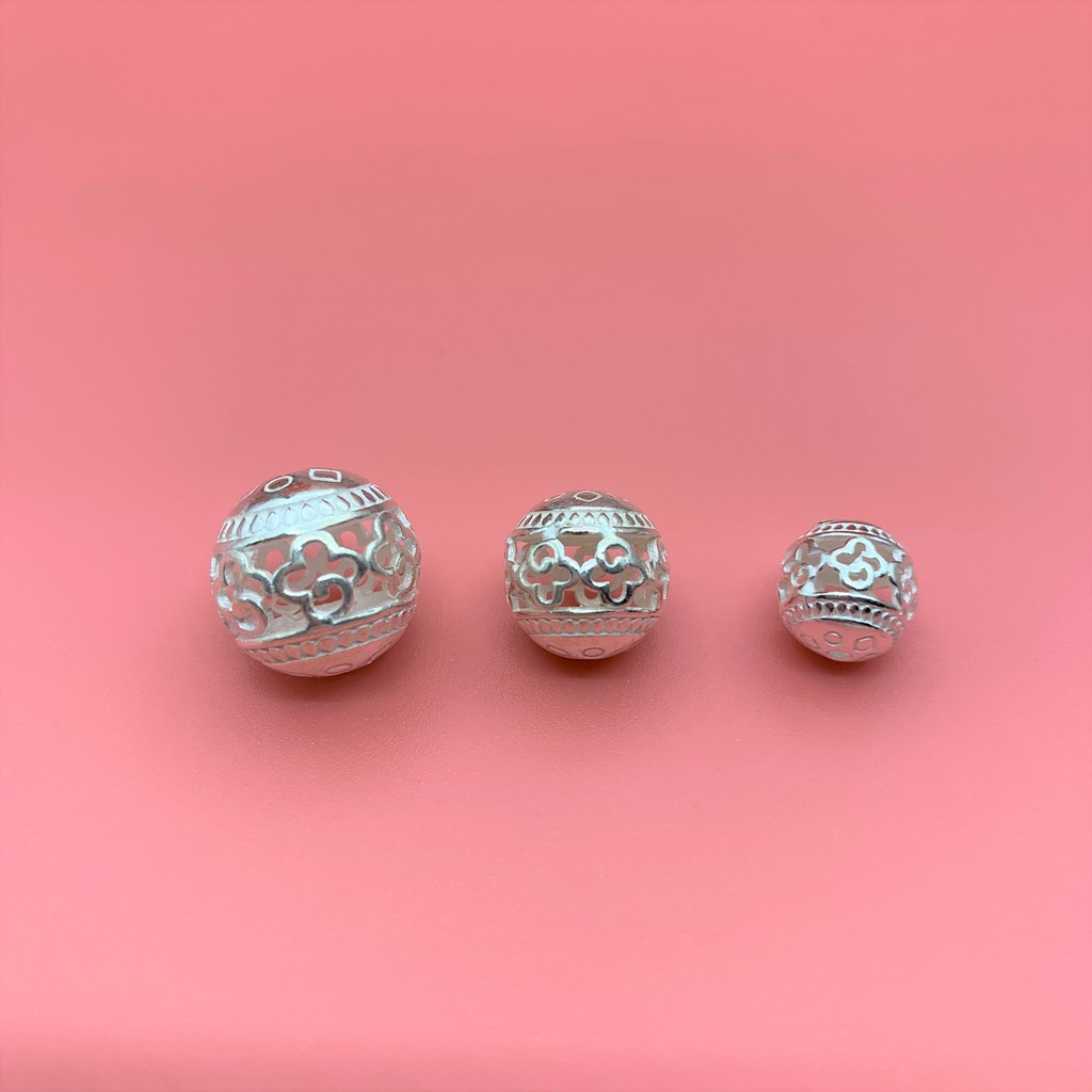 Charm nối bi tròn bạc 925 khắc cỏ 4 lá làm vòng tay handmade 9 ly 11 ly 13 ly - charm bạc 925 - mã cb090