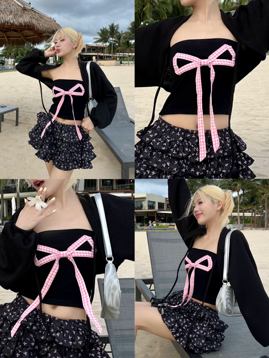 Áo ống nữ thun cotton nhung phối nơ MONÁ - BOWTY TOP