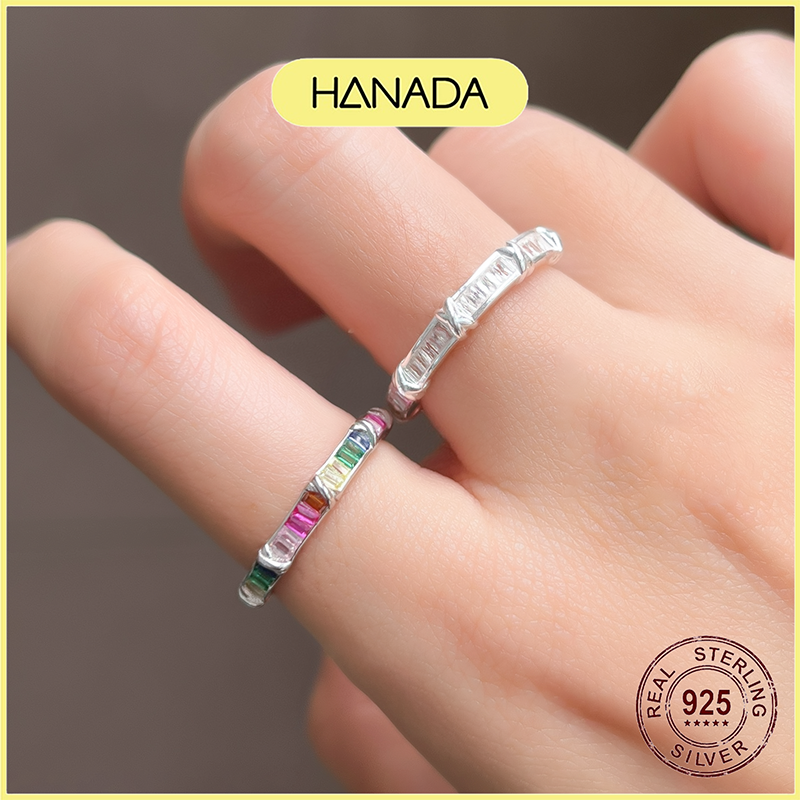 Nhẫn bạc 925 hanada cầu vòng đá màu full vòng freesize đeo nhiều ngón tùy chỉnh nam nữ 1025 p6