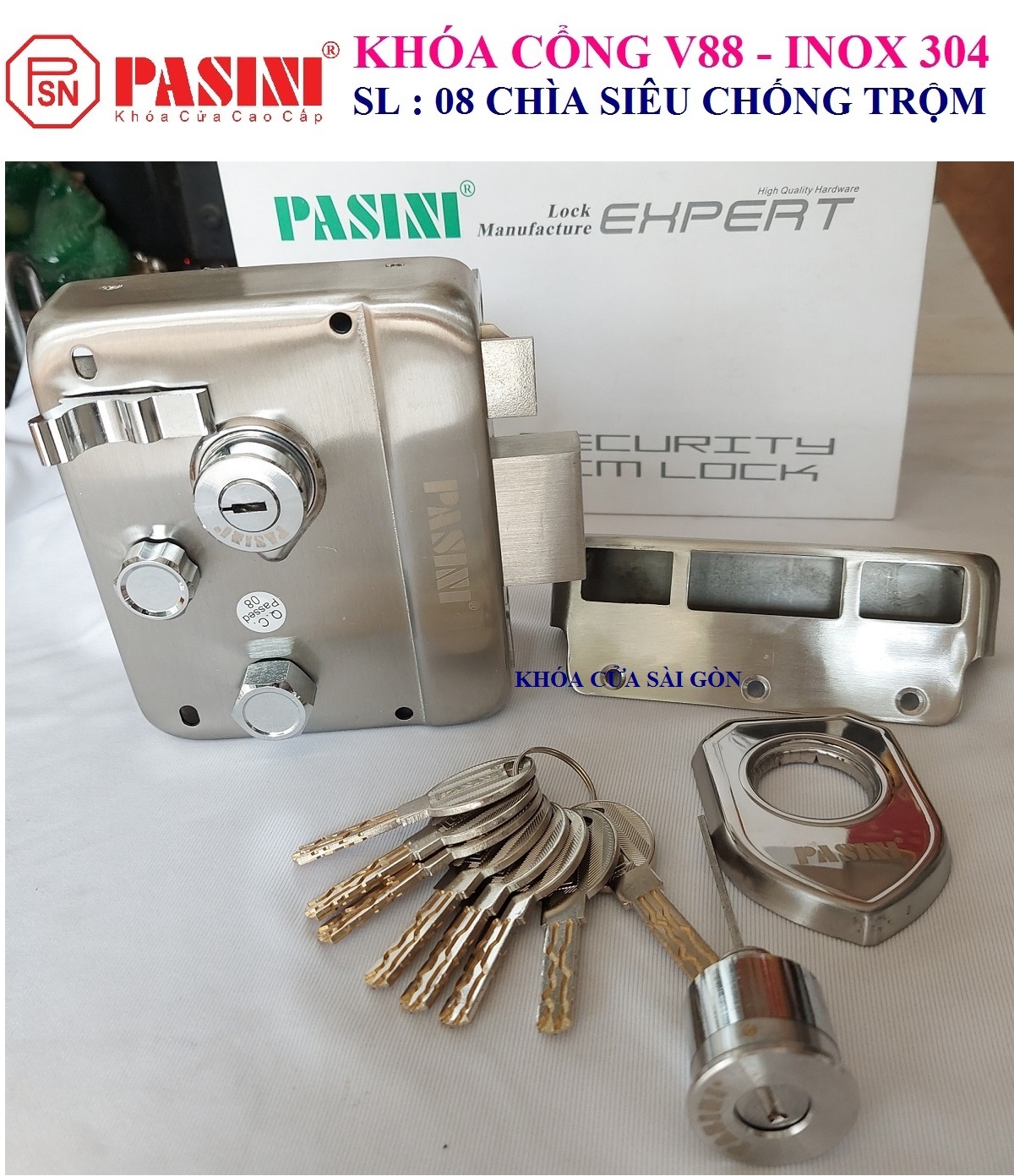 [Hỏa tốc HCM] KHOÁ CỔNG PASINI CAO CẤP V88 INOX 304