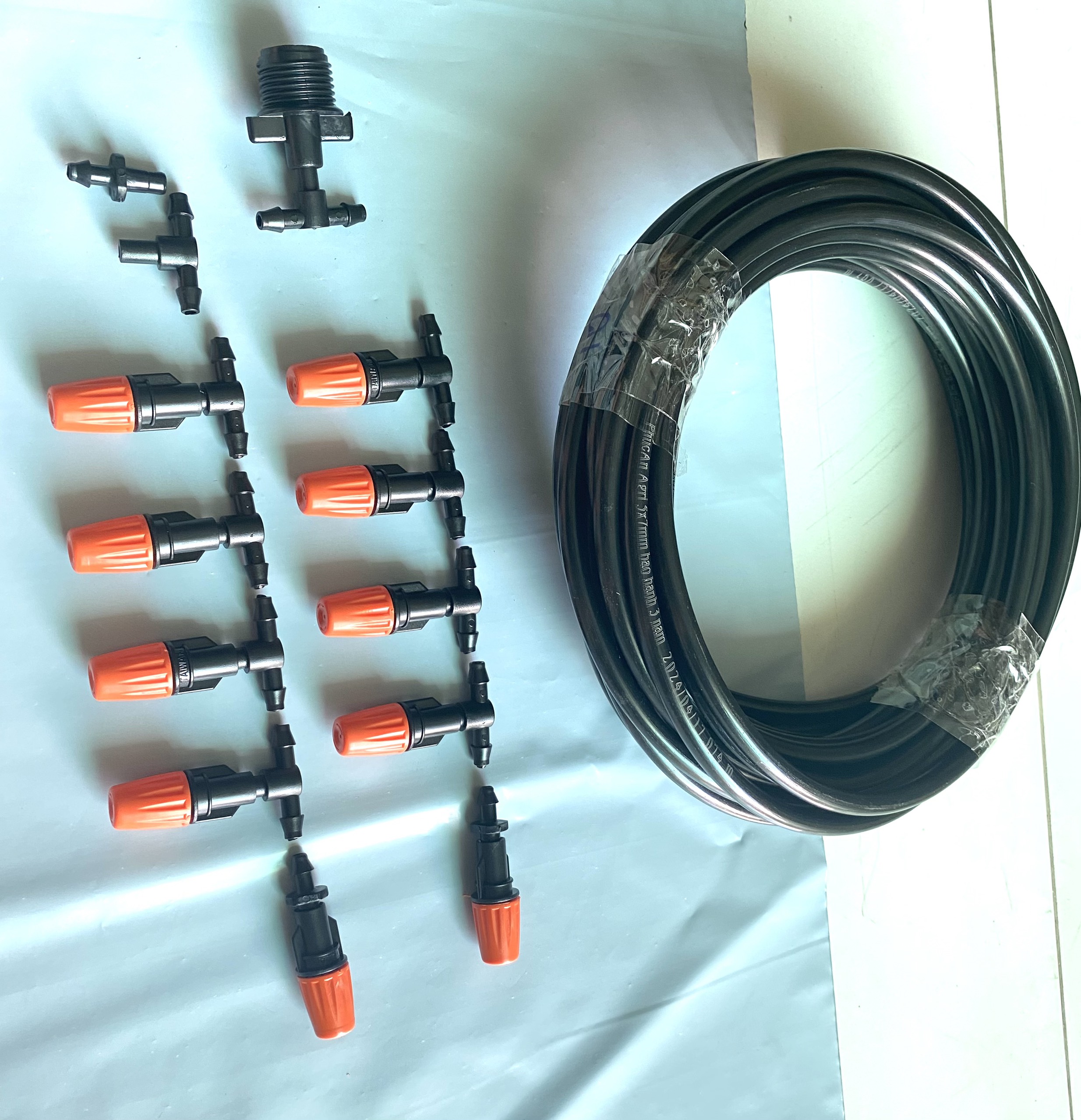 HCM Bộ kit 10, 20, 30 béc đơn cam, bộ béc phun sương tưới cây, làm mát, bộ béc phun sương