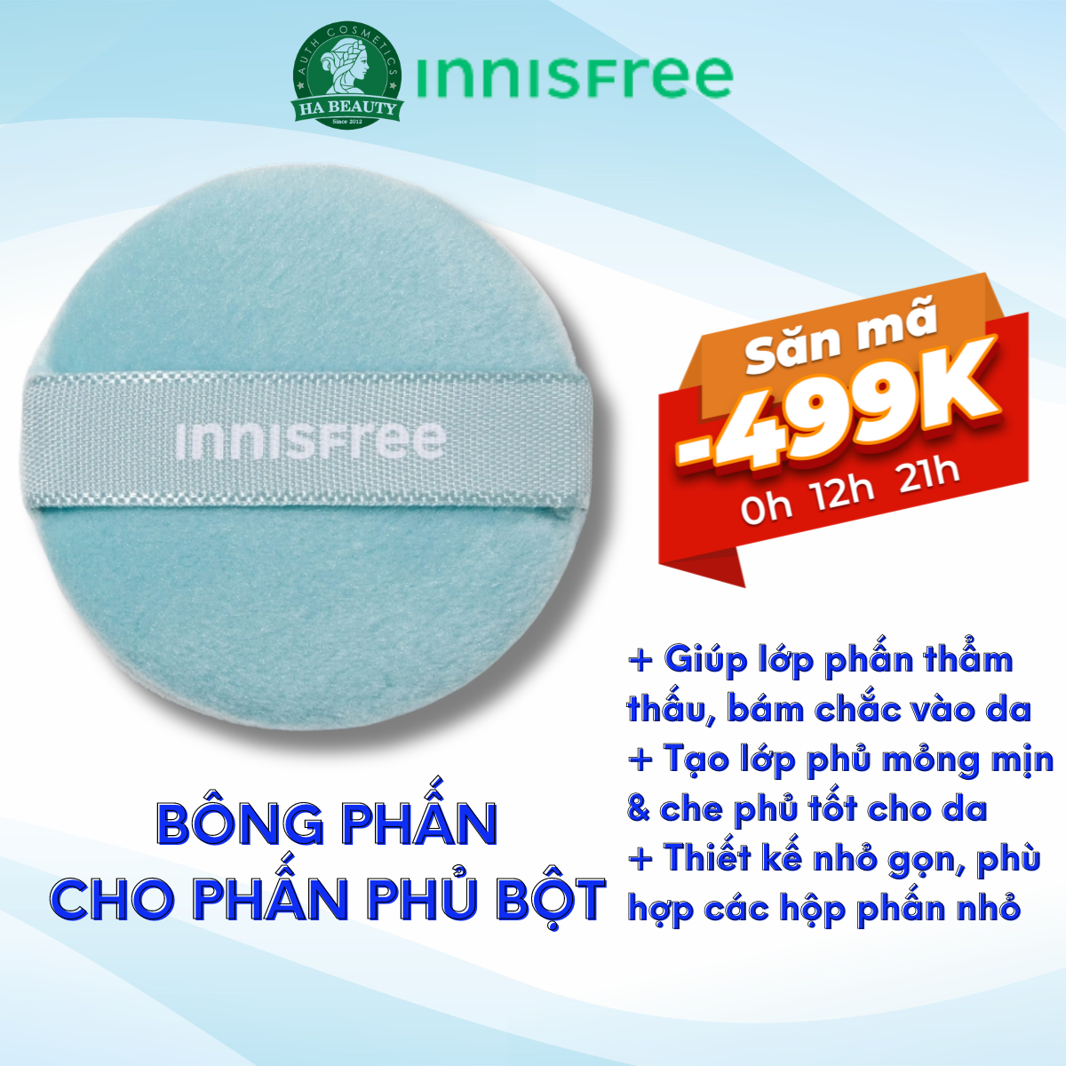 Bông phấn trang điểm dùng cho phấn phủ bột innisfree Mini Powder Puff