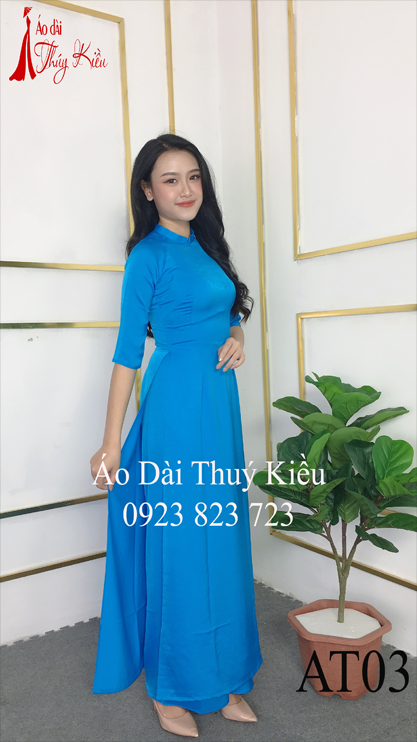 Áo Dài Thúy Kiều Trơn Lụa Tây Thi Cổ Tàu Màu Xanh Nước Biển At03 | Lazada.Vn