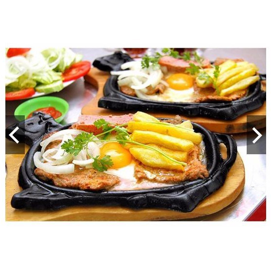 Chảo Gang Làm Bò Né Kèm Đế Gỗ