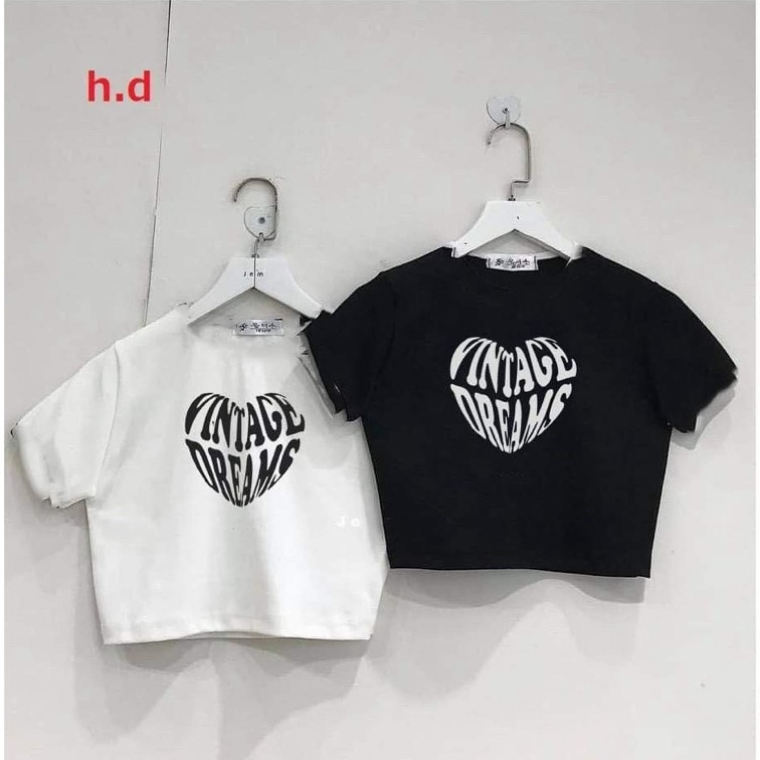 Áo croptop tim chữ Vintage chất bozip siêu đẹp