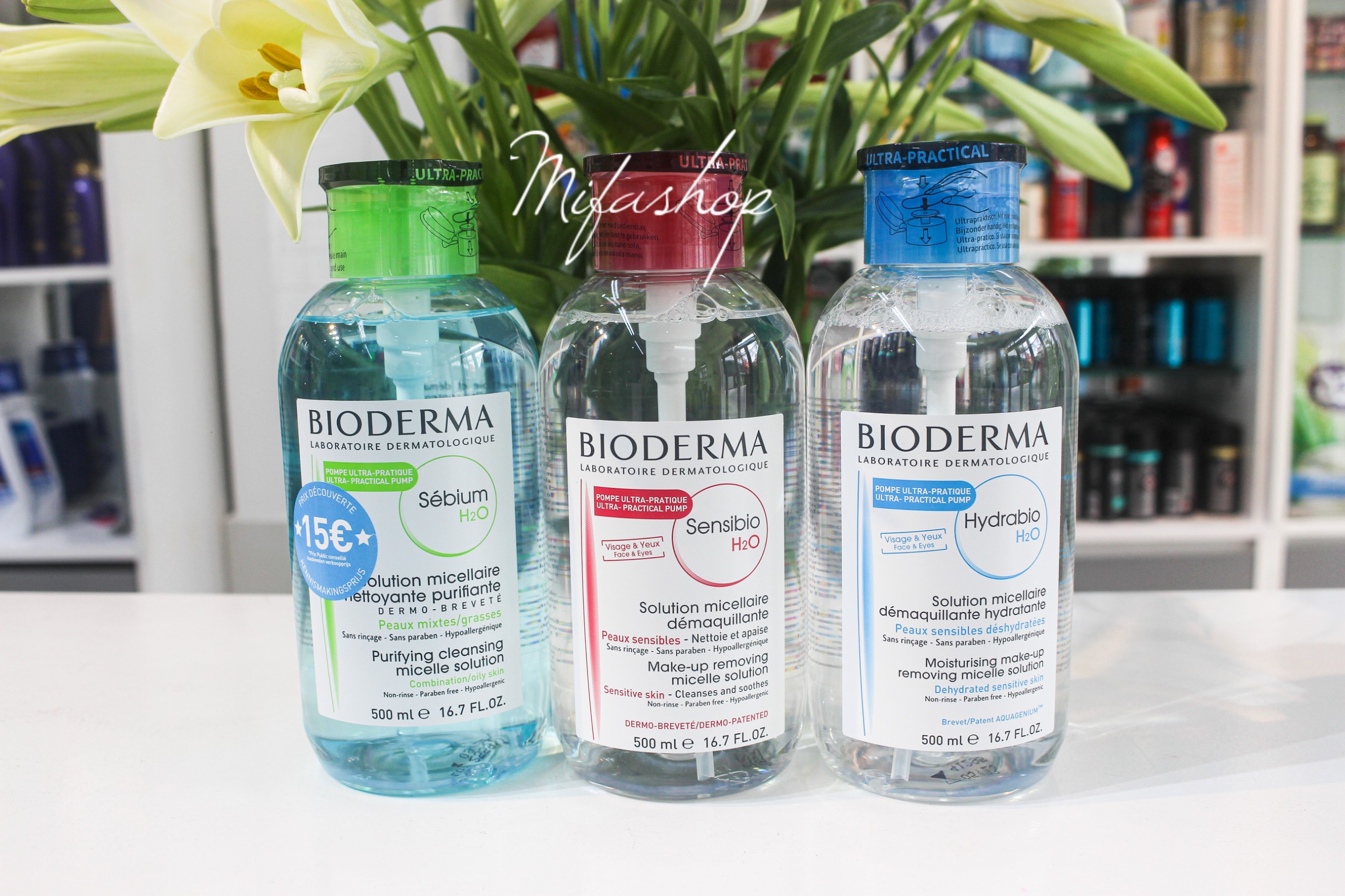 Tẩy trang bioderma nắp ấn 500ml Pháp