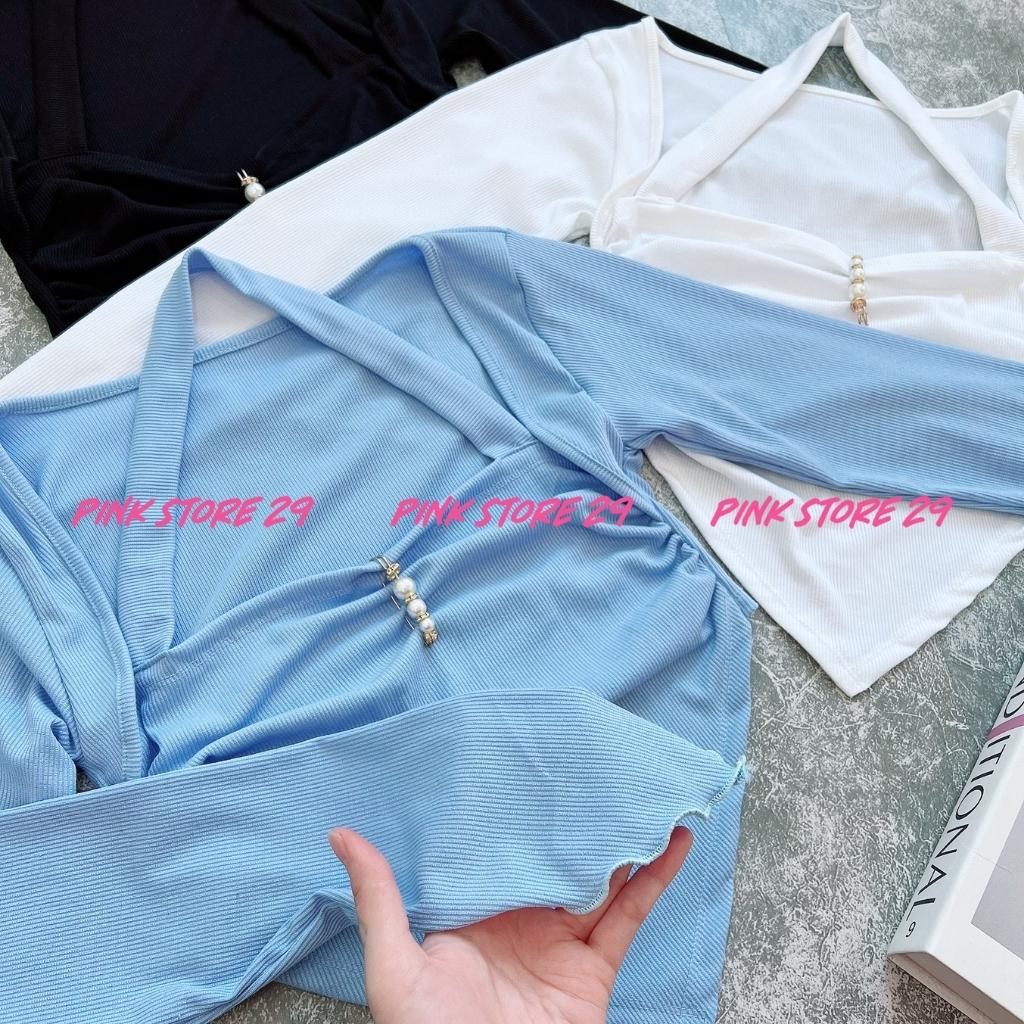 Áo croptop tay dài vạt nhọn PINKSTORE29 A5493 cổ hở quyến rũ